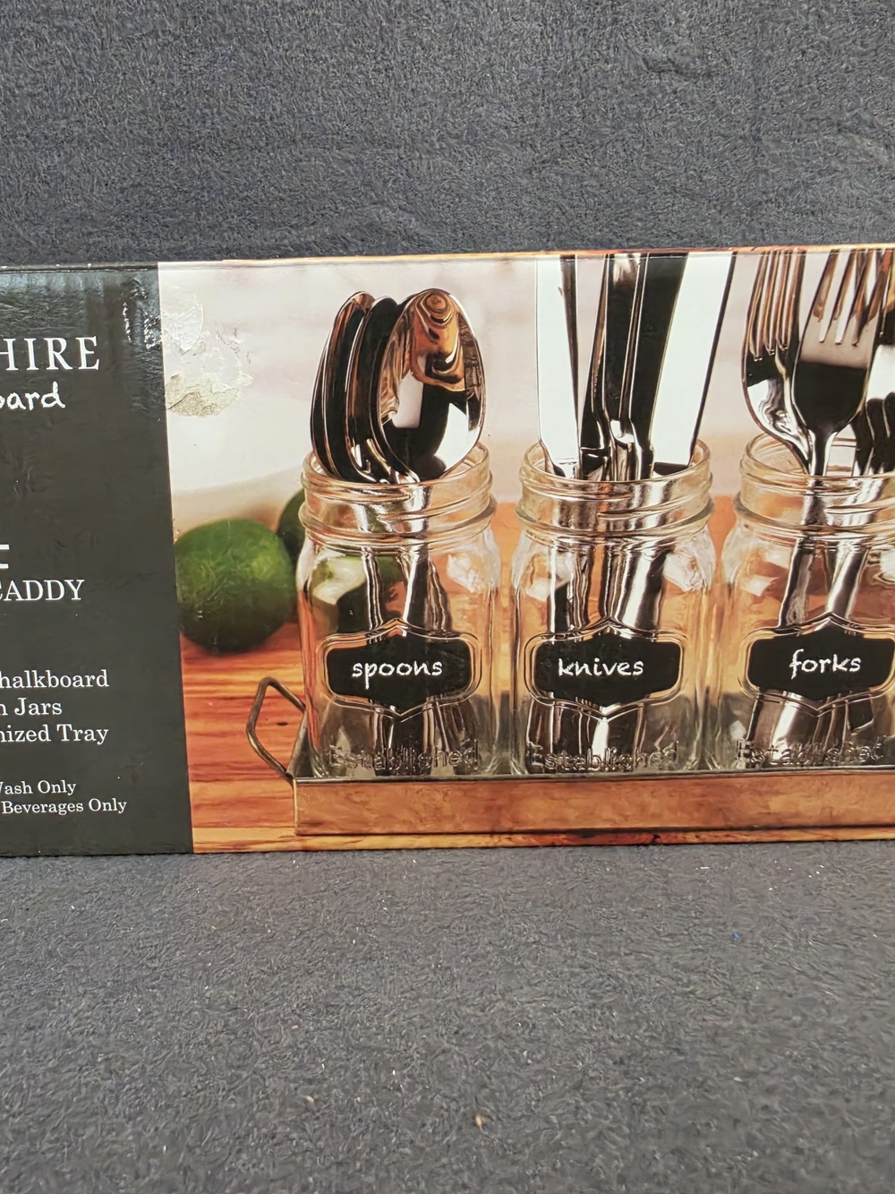 Farmhouse Mason Jar Utensil Holder Set with Chalkboard Labels - Clear Glass